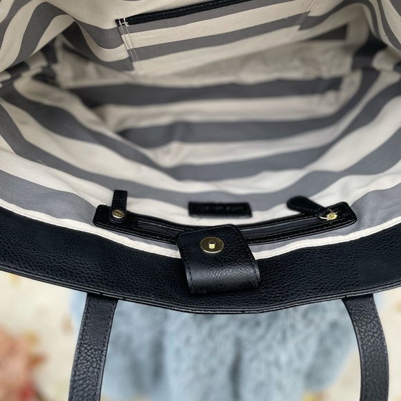 Kate Landry Tote Bag Purse Large Faux Leather Navy Blue Asymmetrical Pattern NEW - Picture 6 of 8